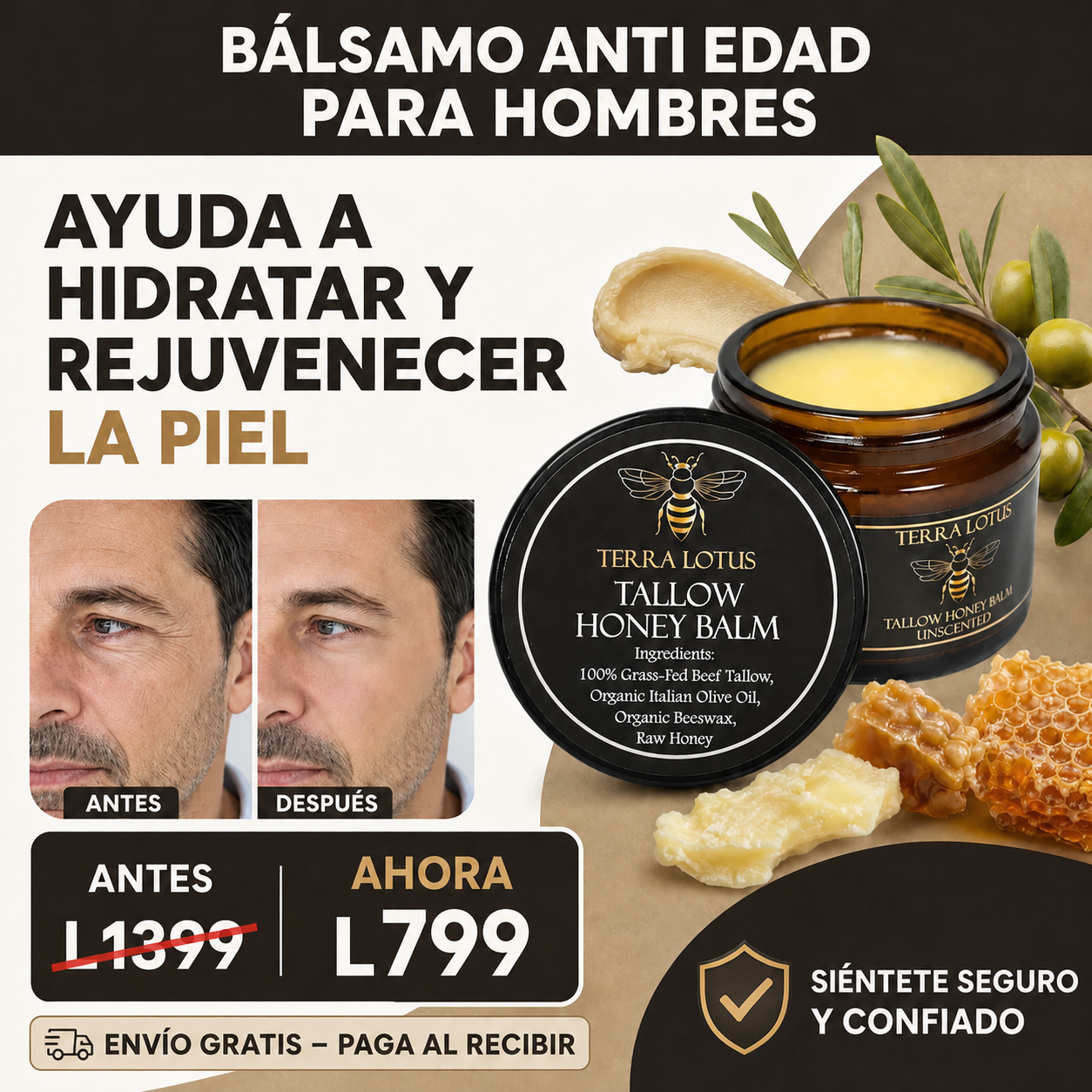 Terra Lotus Balm – Bálsamo Anti Edad para Hombres, Ayuda a Hidratar y Rejuvenecer la Piel